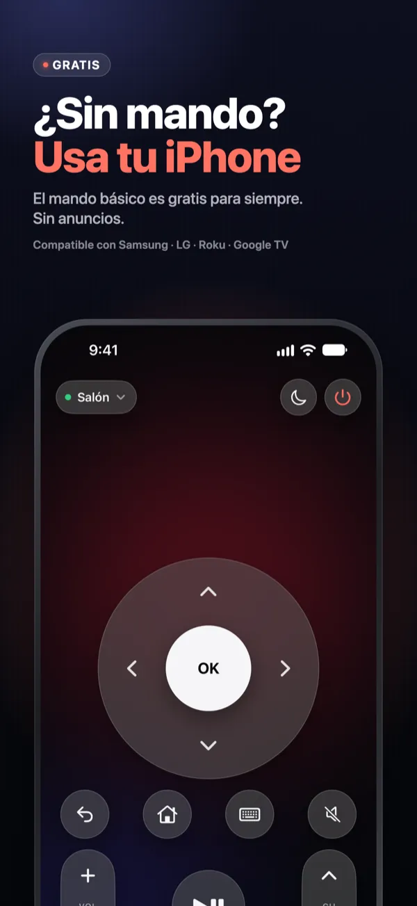 ¿Sin mando? Usa tu iPhone — el mando de Vymote con panel táctil, OK, volumen y canales