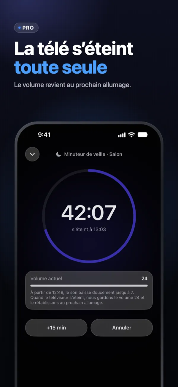 La télé s’éteint toute seule — le minuteur de veille fait le décompte pendant la nuit