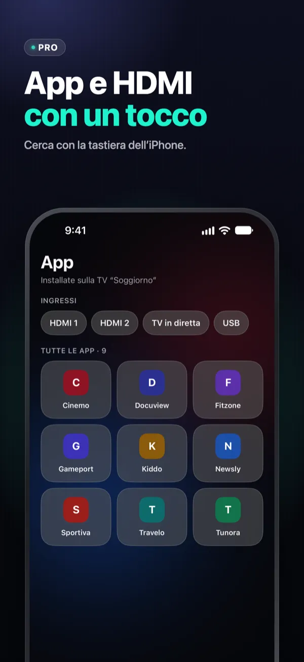App e HDMI con un tocco — le app della TV e gli ingressi HDMI