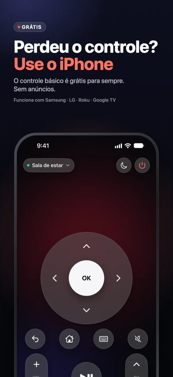 Perdeu o controle? Use o iPhone — o controle do Vymote com touchpad, OK, volume e canais