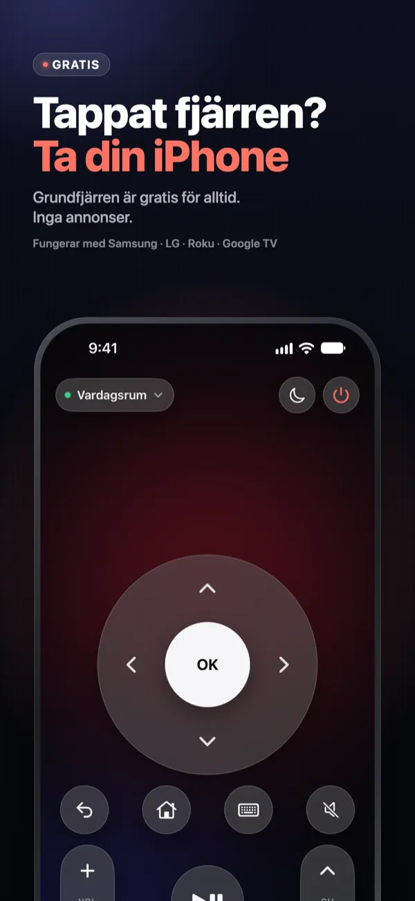 Tappat fjärren? Ta din iPhone – Vymote-fjärrkontrollen med styrplatta, OK, volym och kanaler